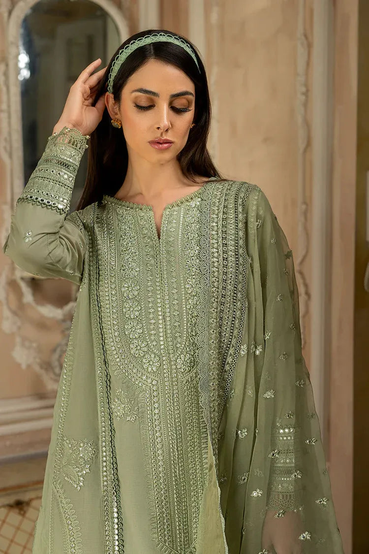 SOBIA NAZIR-3PC LAWN SEQUIN HEAVY EMBROIDERED SHIRT WITH ORGANZA EMBROIDERED DUPATTA & TROUSER-RP-4526