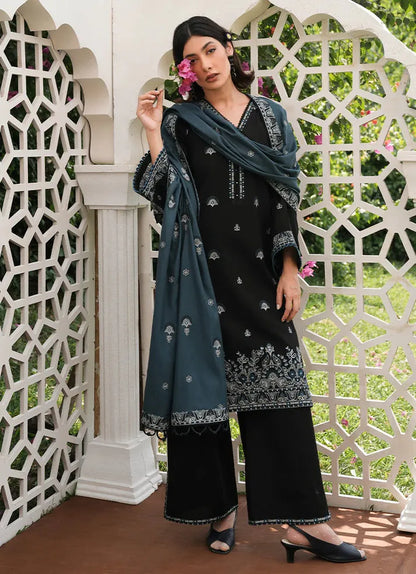 IMAGE - 3PC DHANAK EMBROIDERED SHIRT WITH DHANAK EMBROIDERED SHAWL & TROUSER-RP-3382