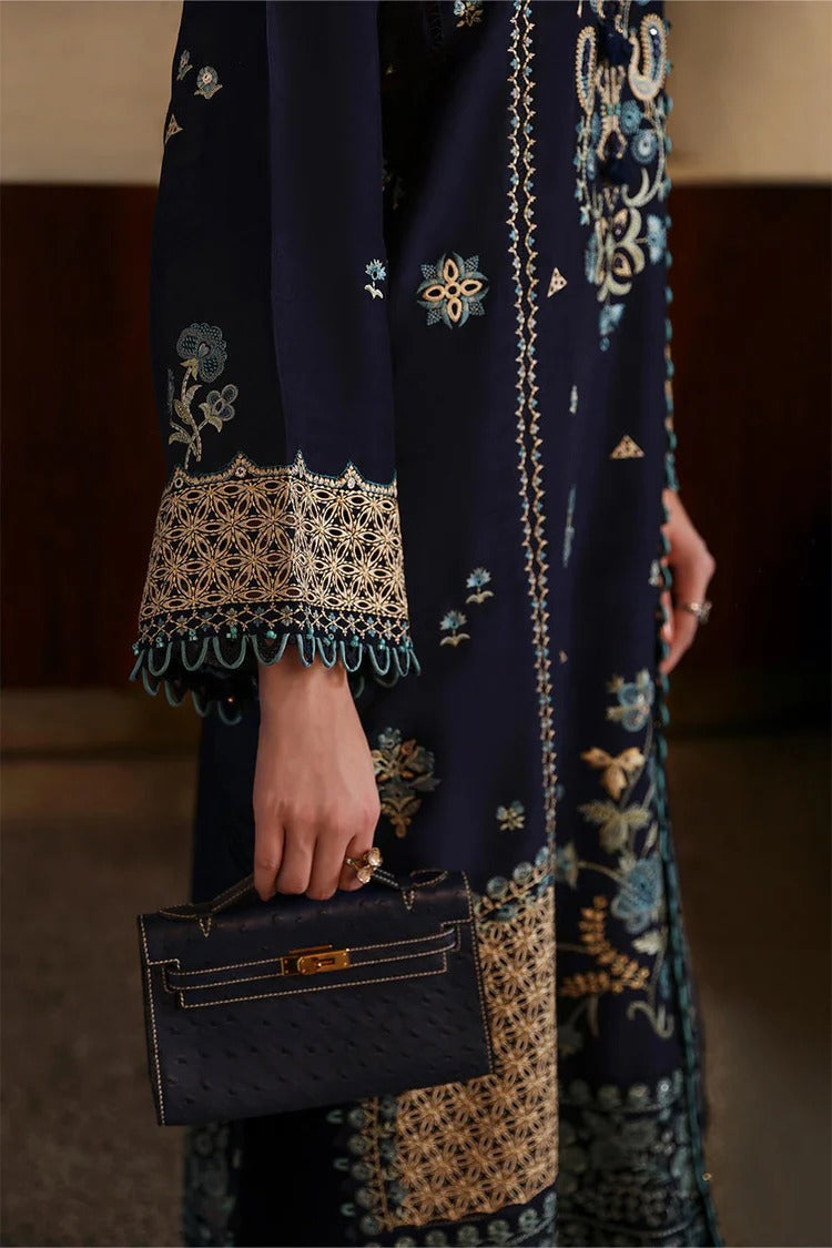 ZAHA-3PC DHANAK EMBROIDERED SHIRT WITH DHANAK EMBROIDRED SHAWL & TROUSER -BIC-4181