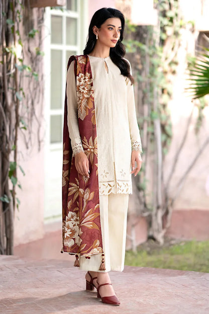 JAZMIN- 3PC DHANAK EMBROIDERED SHIRT WITH KOTAIL PRINT SHAWL AND TROUSER-RP134