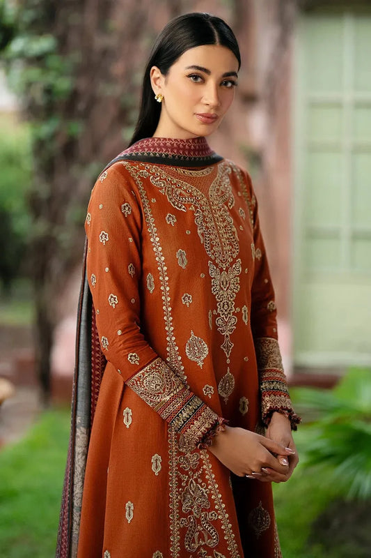 JAZMIN - 3PC DHANAK EMBROIDERED SHIRT WITH COUTURE PRINTED SHAWL AND TROUSER -RP119