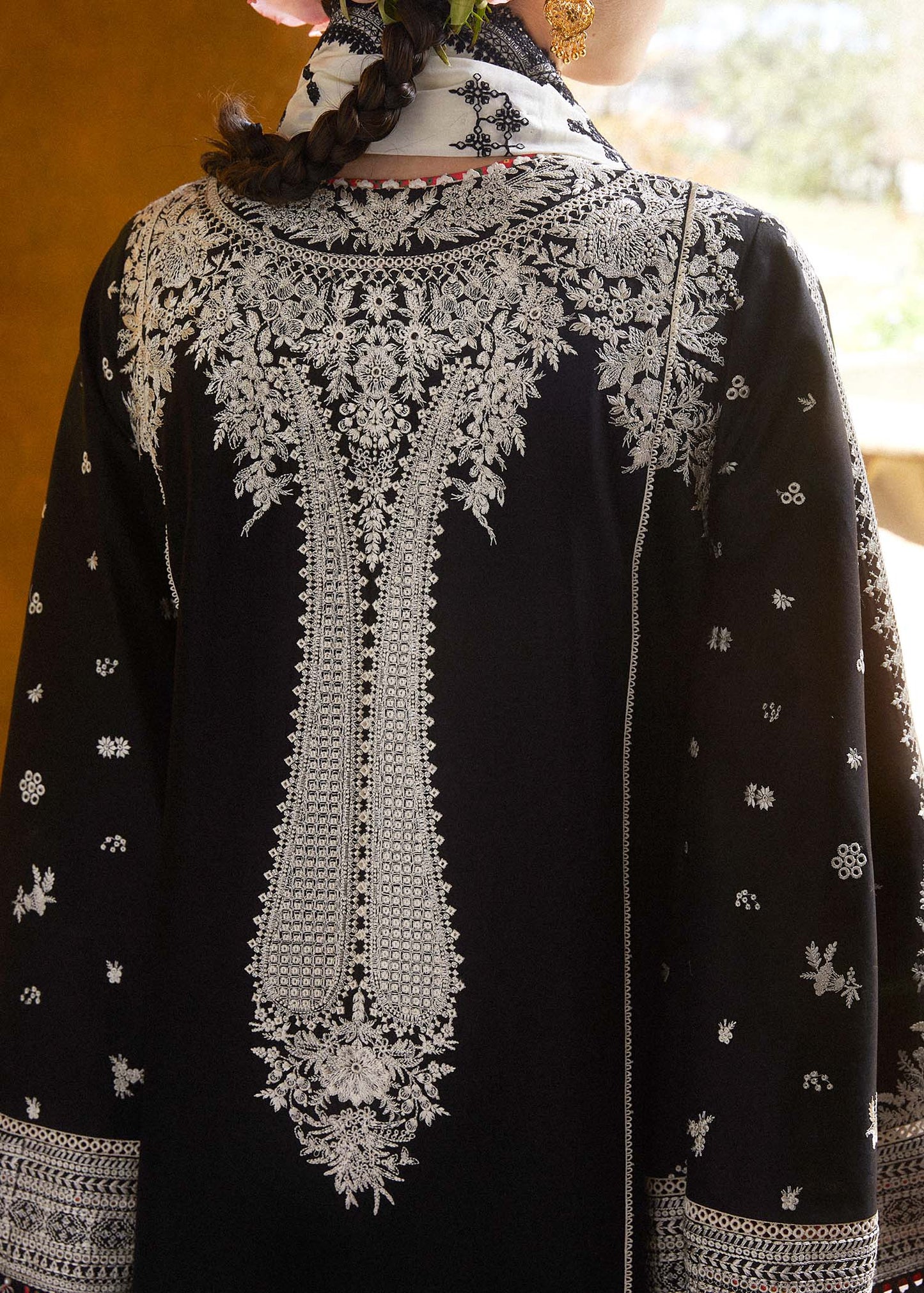 HUSSAIN REHAR-3PC DHANAK EMBROIDERED SHIRT WITH COTTON NET EMBROIDERED DUPATTA AND EMB TROUSER-BIC-4196