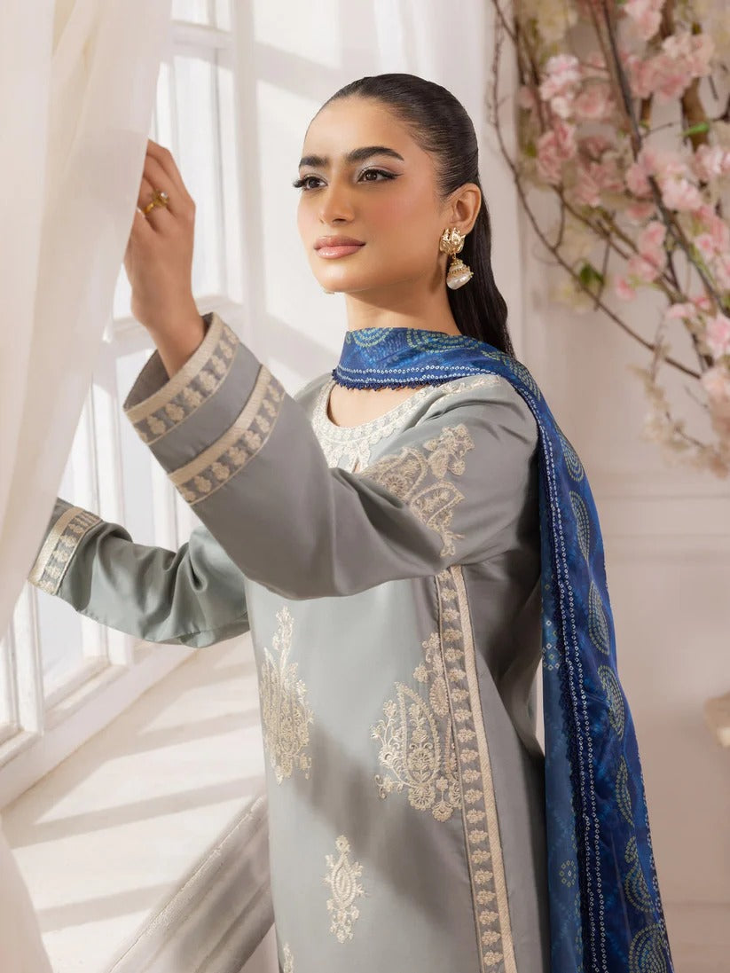 MOHAGNI LAWN 3PC - LAWN EMB SHIRT WITH MONARK PRINTED DUPATTA AND LAWN DYED TROUSER | RP-3741