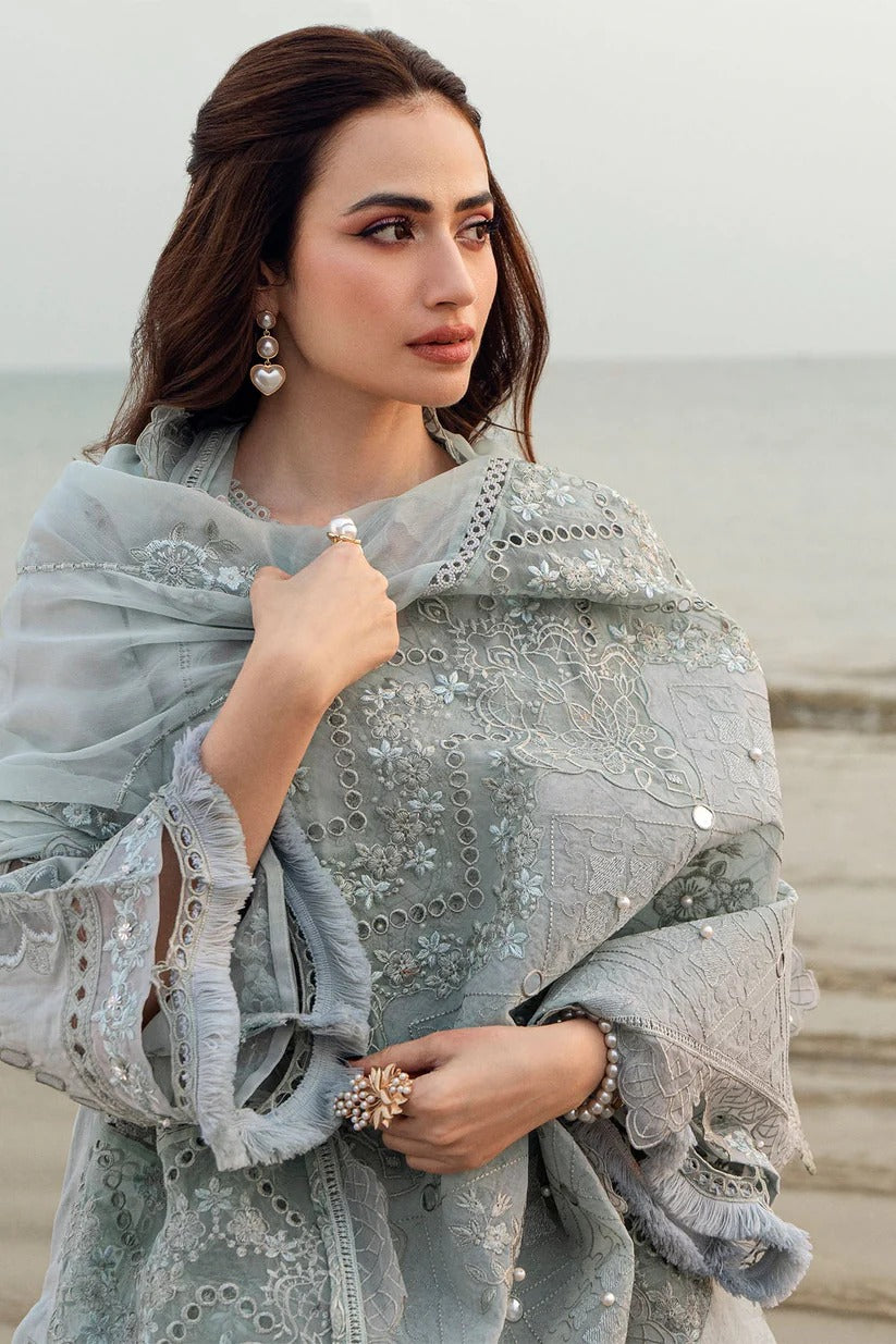 NUREH LAWN 3PC - LAWN LASER EMB SHIRT WITH MONARK EMB DUPATTA AND LAWN DYED TROUSER | RP-3691