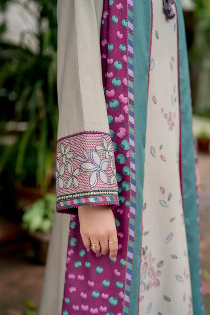 JAZMIN-3PC DHANAK EMBROIDRED SHIRT WITH KOTAIL PRINT SHAWL AND TROUSER-RP129