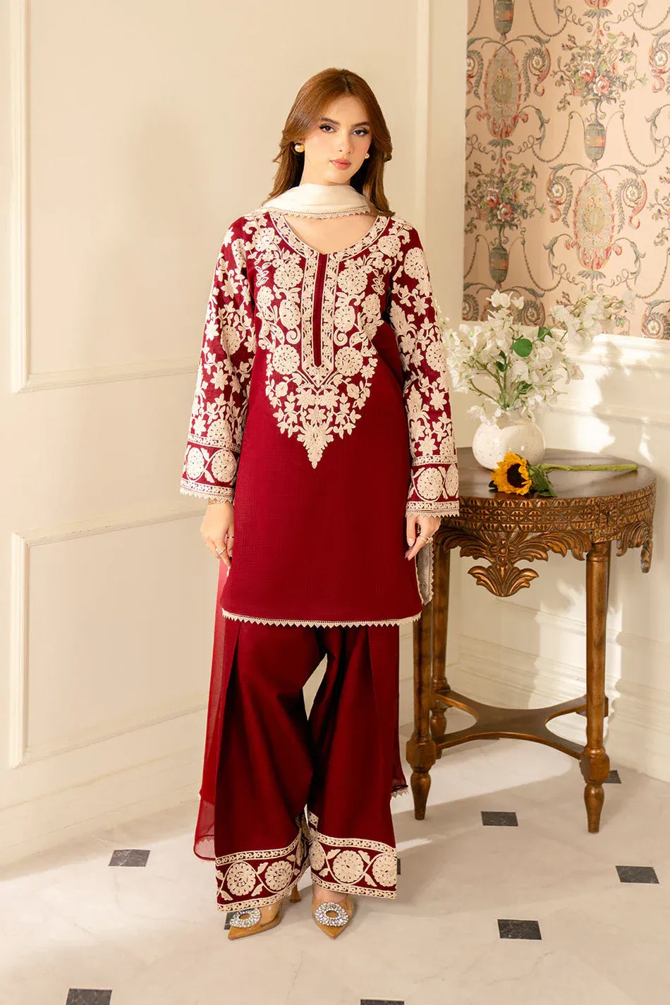 JAZMIN-3PC LAWN EMBROIDERED SHIRT WITH CHIFFON TYE & DYE DUPATTA AND TROUSER -RP-4656