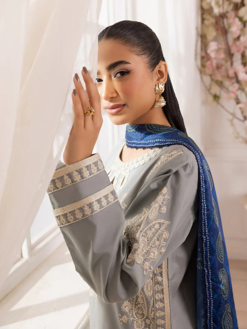 MOHAGNI LAWN 3PC - LAWN EMB SHIRT WITH MONARK PRINTED DUPATTA AND LAWN DYED TROUSER | RP-3741