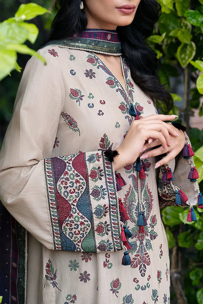 JAZMIN-3PC DHANAK EMBROIDRED SHIRT WITH KOTAIL PRINT SHAWL AND TROUSER-RP128