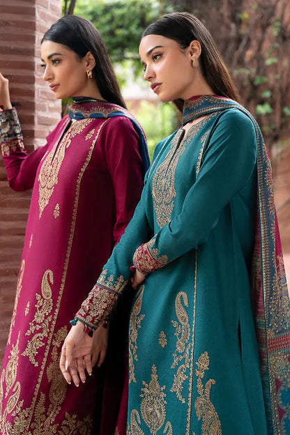 JAZMIN- 3PC DHANAK EMBROIDERED SHIRT WITH KOTAIL  PRINT SHAWL AND TROUSER-RP121