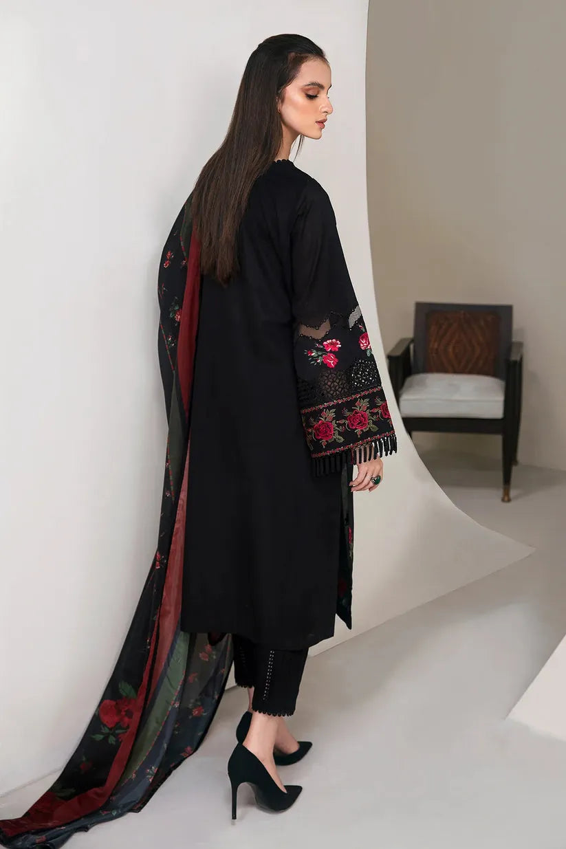 JAZMIN- 3PC DHANAK EMBROIDERED SHIRT WITH KOTAIL PRINT SHAWL AND TROUSER-RP130