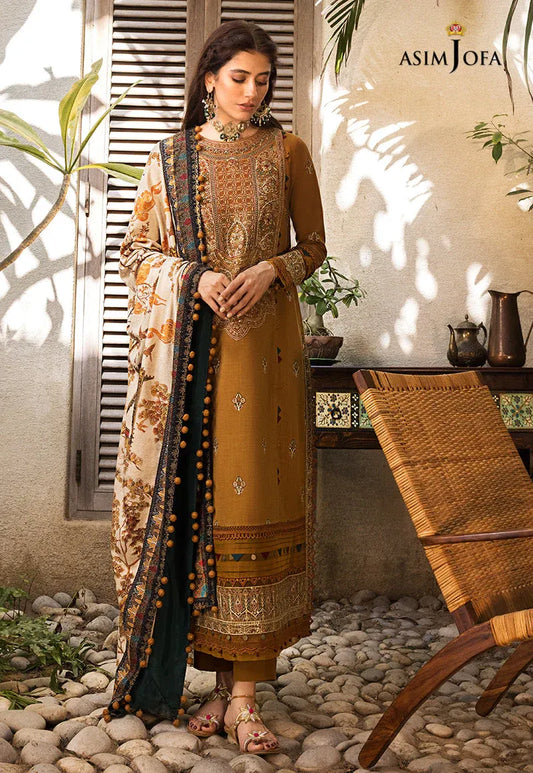 ASIM JOFA-3PC DHANAK EMBROIDERED WITH KOTAIL PRINT SHAWL-RP101