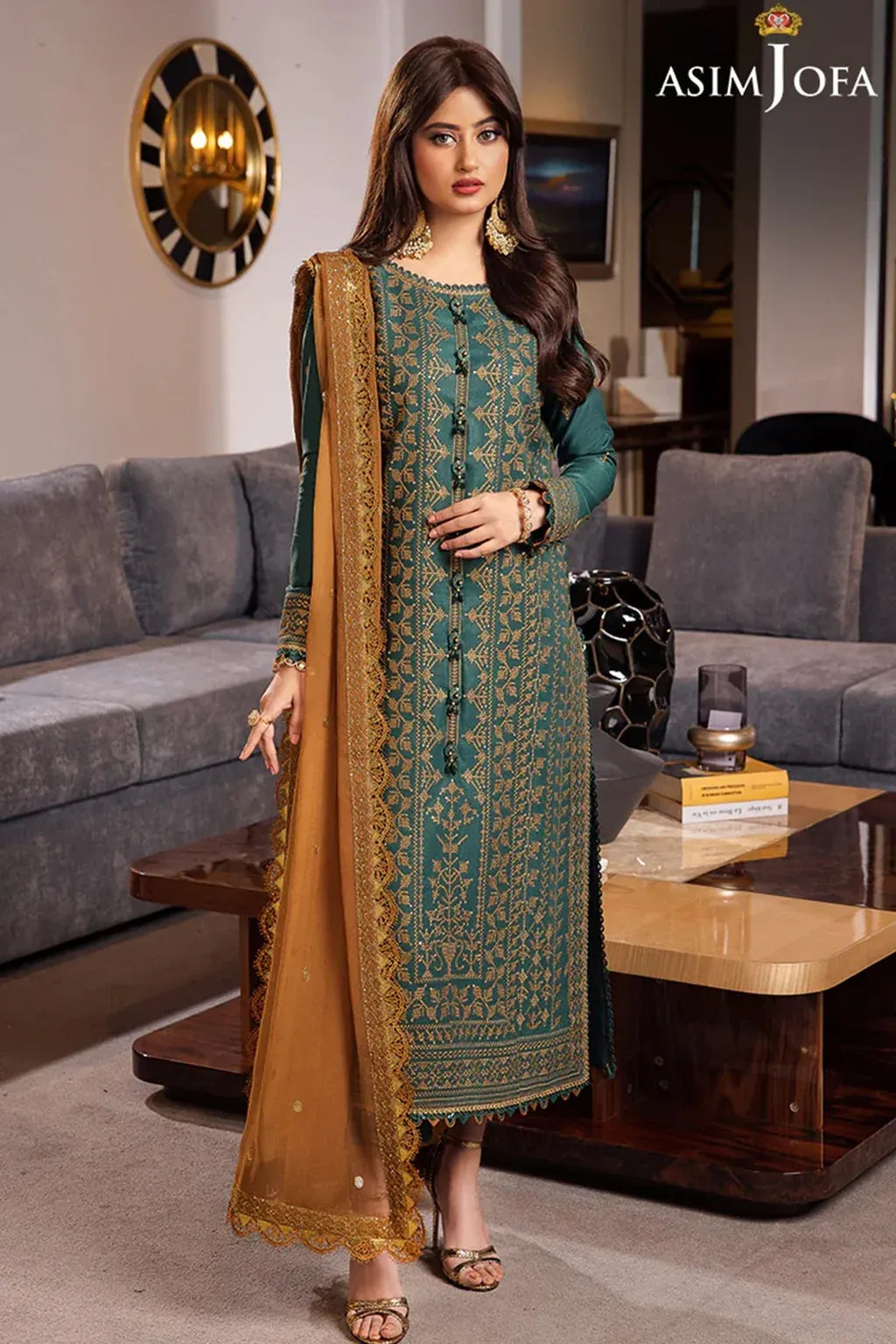 ASIM JOFA-3PC LAWN HEAVY EMBROIDERED SHIRT WITH CHIFFON EMBROIDERED DUPATTA AND TROUSER-RP-4547