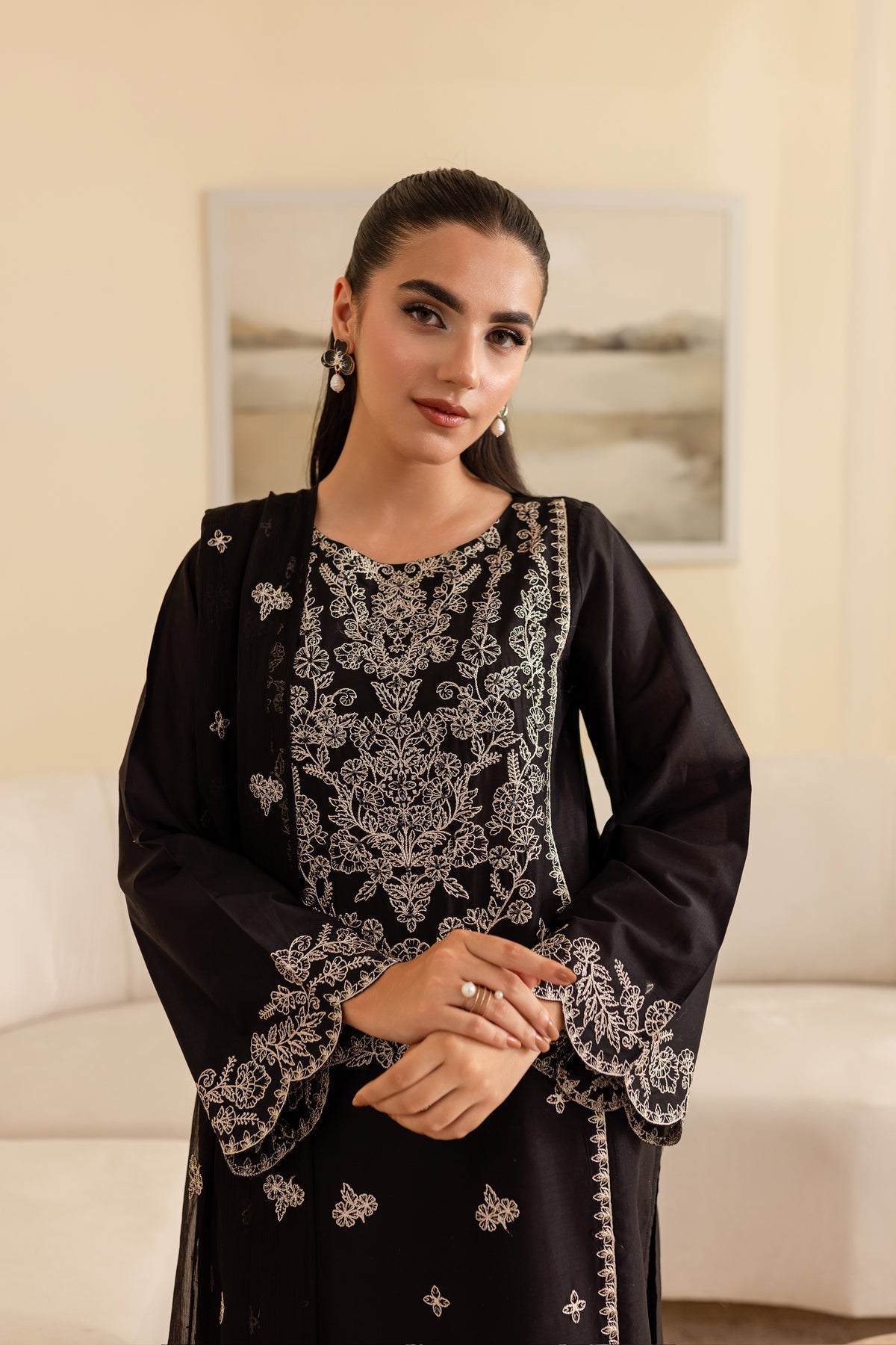 BATIK-3PC DHANAK EMBROIDERED SHIRT WITH CHIFFON EMBROIDERED DUPATTA & EMB TROUSER-BIC-4193