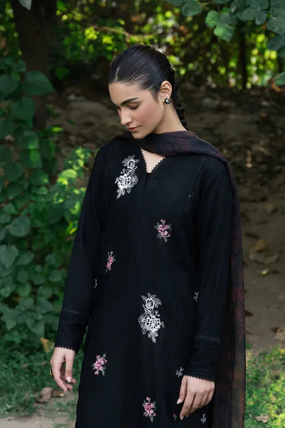 ZIVA - 3PC DHANAK EMBROIDERED SHIRT WITH TWILL PRINTED SHAWL & TROUSER-RP-3399