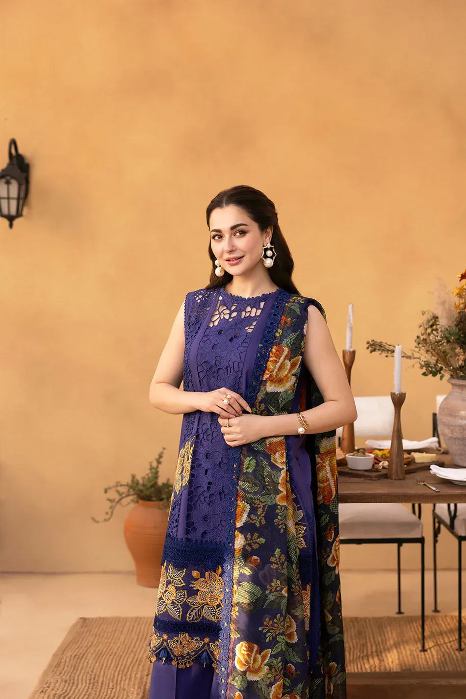 QALAMQAR-3PC LAWN EMBROIDERED SHIRT WITH CHIFFON PRINT DUPATTA AND TROUSER-RP-4693