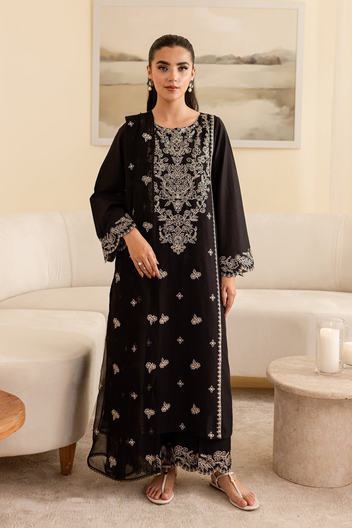 BATIK-3PC DHANAK EMBROIDERED SHIRT WITH CHIFFON EMBROIDERED DUPATTA & EMB TROUSER-BIC-4193