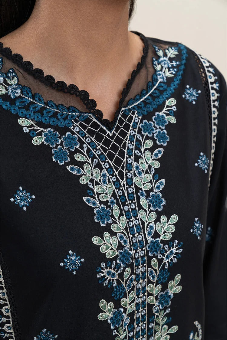 BEECHTREE-3PC KARANDI EMBROIDERED SHIRT WITH KHADDI NET EMBROIDERED DUPATTA AND EMB TROUSER-BIC-4258