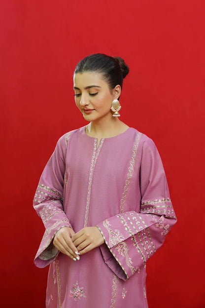 URGE-3PC KHADDAR EMBROIDRED SHIRT WITH WOOL PRINTED SHAWL & EMB TROUSER-RP-3383