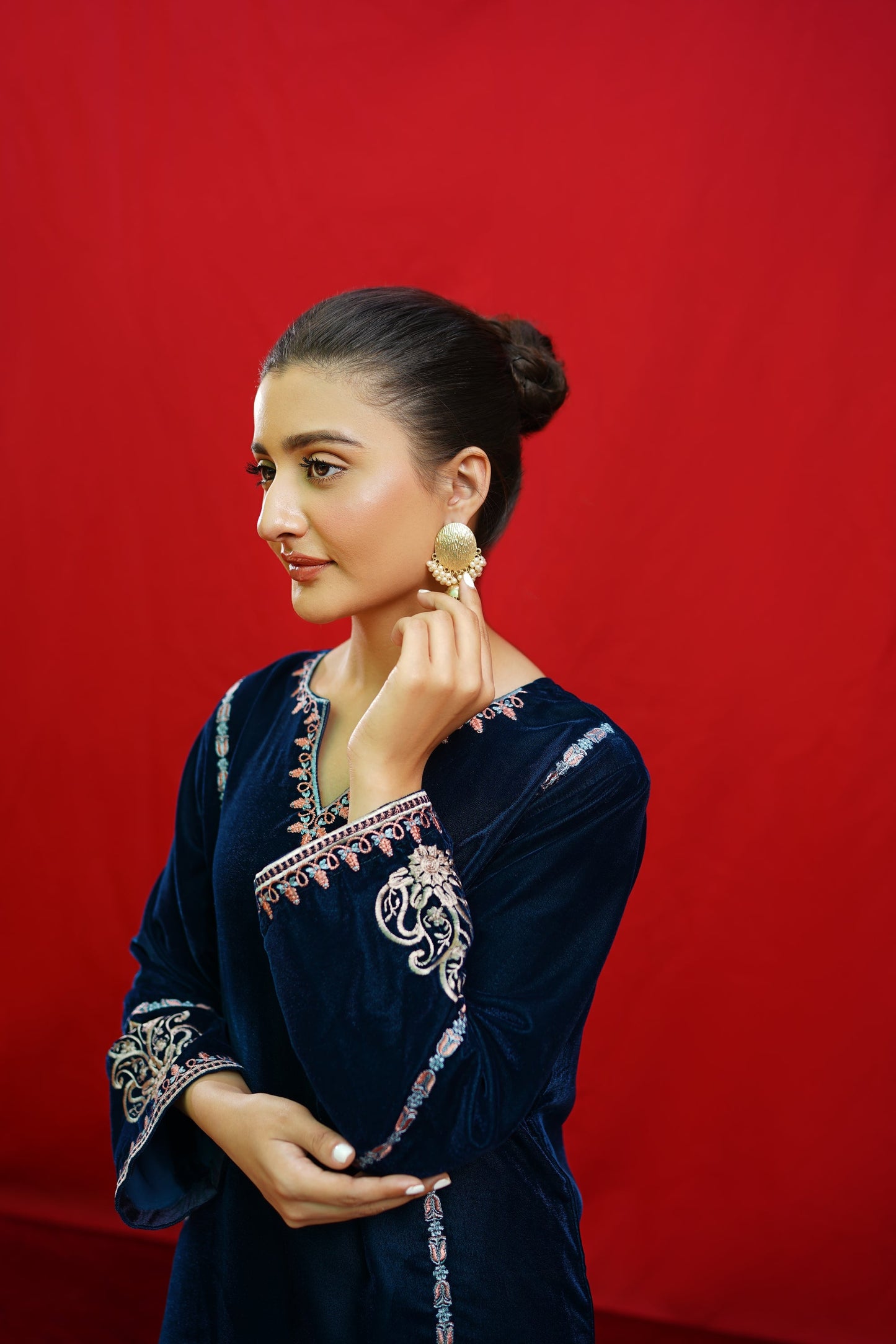 URGE -2PC Velvet Heavy Embroidered Shirt With Velvet Embroidered Sleeves-BIC-D23