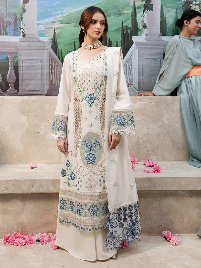 JAZMIN LAWN 3PC - LAWN LASERCUT EMB SHIRT WITH LAWN LASERCUT EMB READY TO WEAR DUPATTA AND LAWN DYED TROUSER | RP-3650