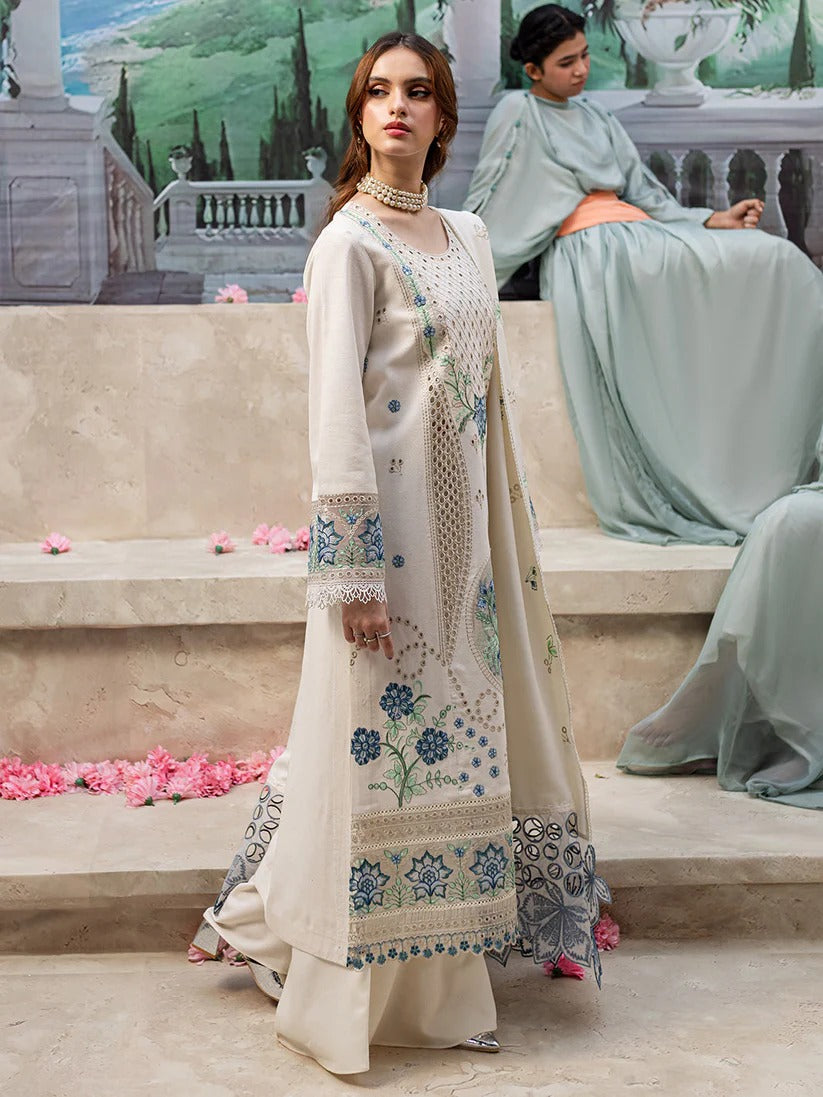 JAZMIN LAWN 3PC - LAWN LASERCUT EMB SHIRT WITH LAWN LASERCUT EMB READY TO WEAR DUPATTA AND LAWN DYED TROUSER | RP-3650
