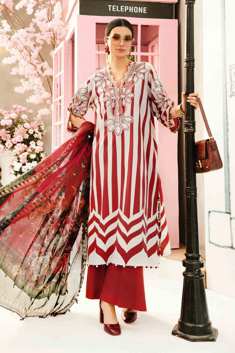 MARIA.B LAWN 3PC - LAWN EMB PRINTED SHIRT WITH CHIFFON PRINTED DUPATTA AND LAWN PRINTED TROUSER | RP