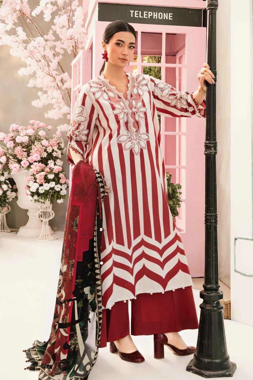 MARIA.B LAWN 3PC - LAWN EMB PRINTED SHIRT WITH CHIFFON PRINTED DUPATTA AND LAWN PRINTED TROUSER | RP