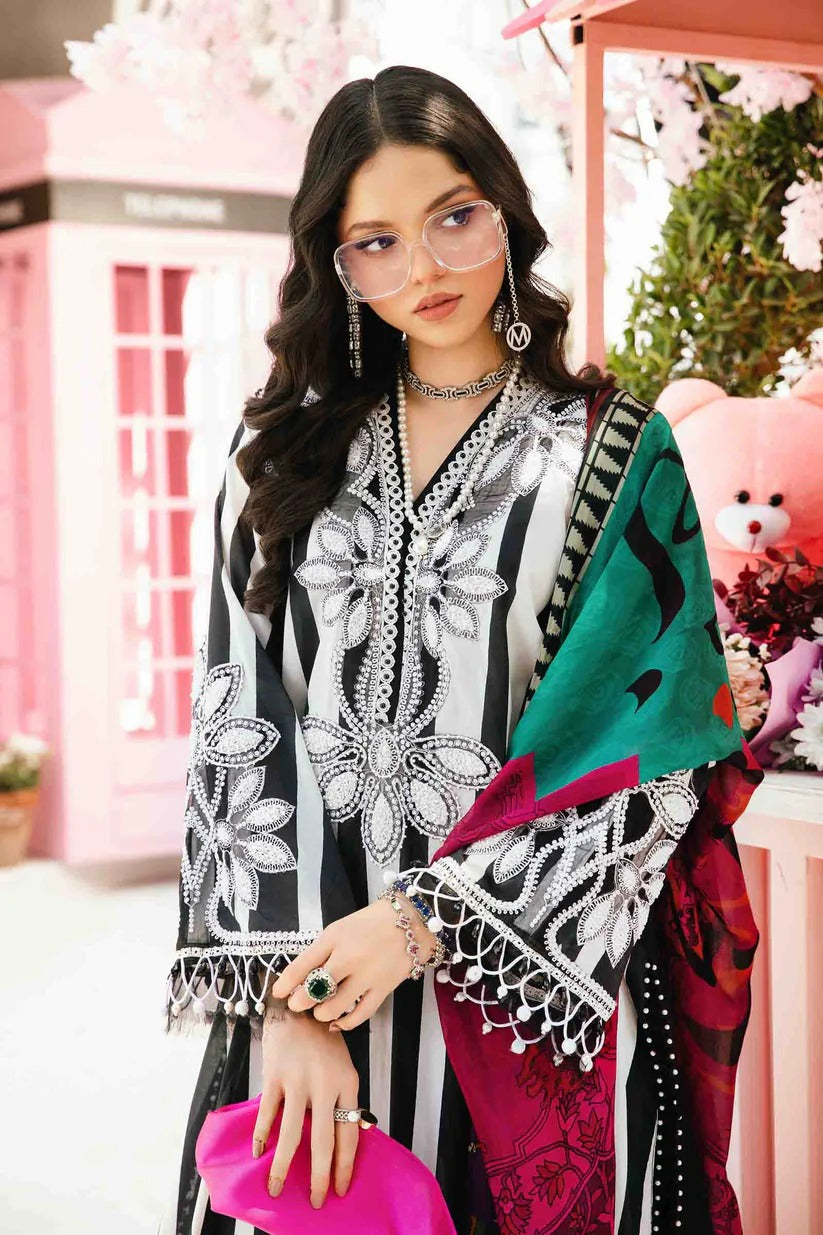 MARIA.B LAWN 3PC - LAWN EMB PRINTED SHIRT WITH CHIFFON PRINTED DUPATTA AND LAWN PRINTED TROUSER | RP