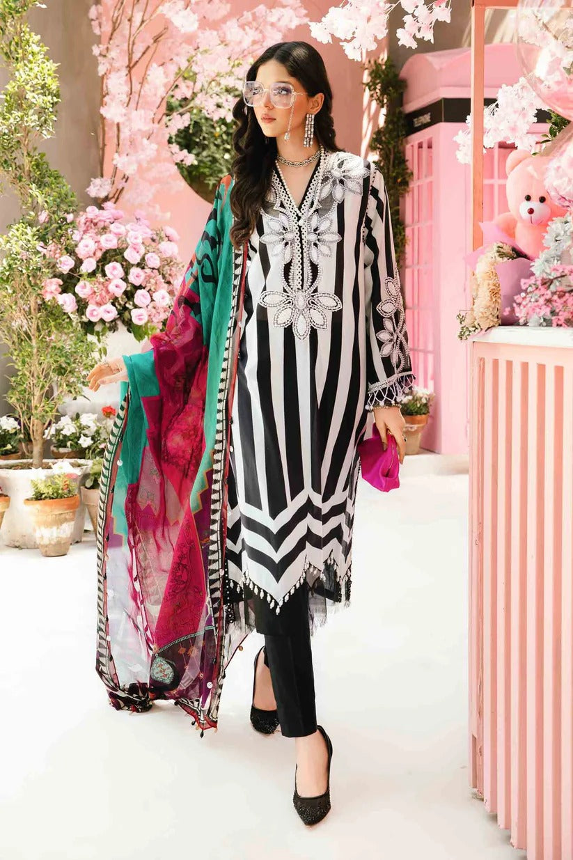 MARIA.B LAWN 3PC - LAWN EMB PRINTED SHIRT WITH CHIFFON PRINTED DUPATTA AND LAWN PRINTED TROUSER | RP