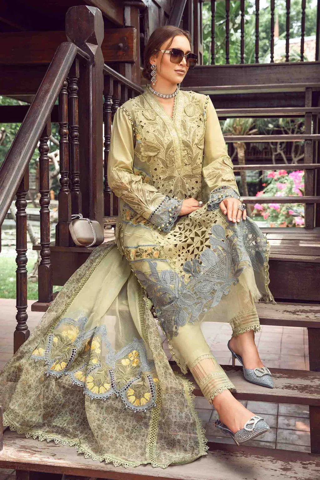 MARIA.B-3PC LAWN EMBROIDERED SHIRT WITH EMBROIDERED ORGANZA DAMAN CHIFFON PRINTED EMB DUPATTA AND EMB TROUSER-RP-4606