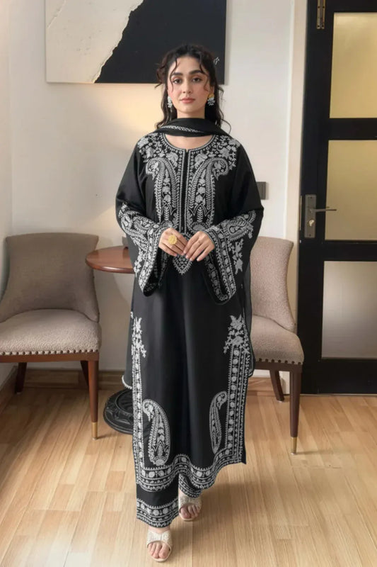 MIRANA-3PIECE LAWN EMBROIDERED SHIRT WITH BAMBER CHIFFON DUPATTA AND EMB TROUSER-RP-4853