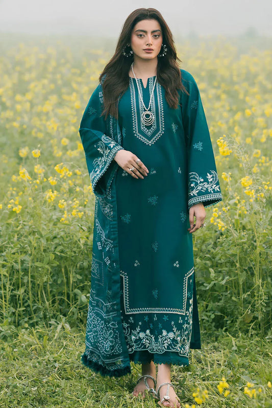 IZEL-3PC LAWN EMBROIDERED SHIRT WITH CHIFFON PRINTED DUPATTA AND TROUSER-RP-4626