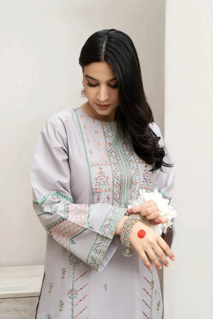 URGE - 3PC DHANAK EMBROIDERED SHIRT WITH COUTUTRE PRINTED SHAWL & EMB TROUSER-RP127