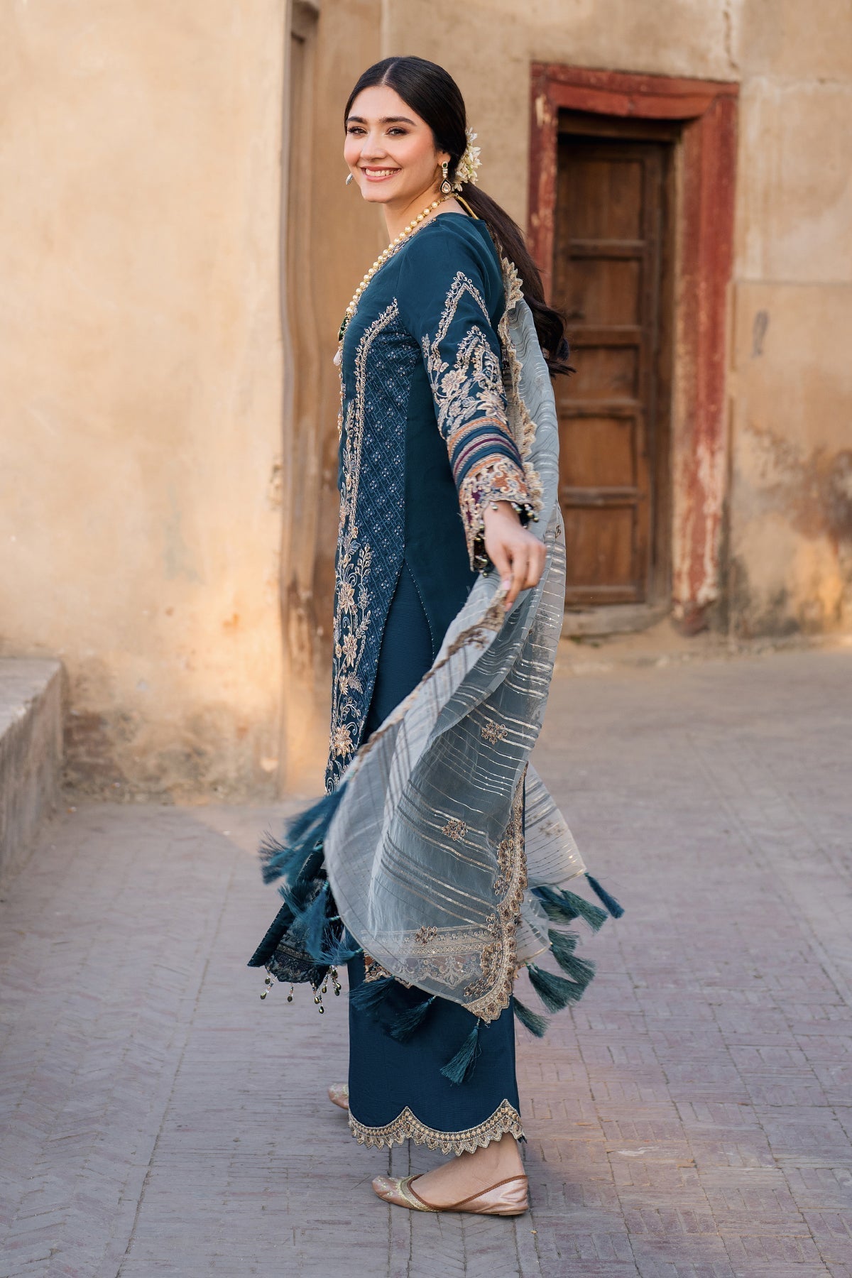 BATIK-3PC DHANAK HEAVY EMBROIDERED SHIRT WITH COTTON NET EMBROIDERED DUPATTA AND EMB TROUSER-BIC-4238