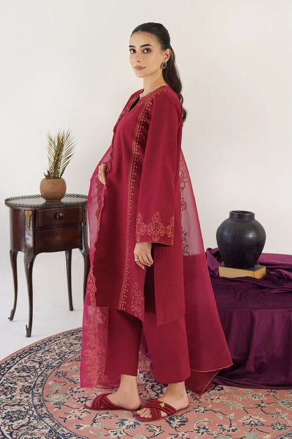 HANA- 3PC KHADAR EMBROIDERED SHIRT WITH ORGANZA EMBROIDRED DUPATTA AND TROUSER-106