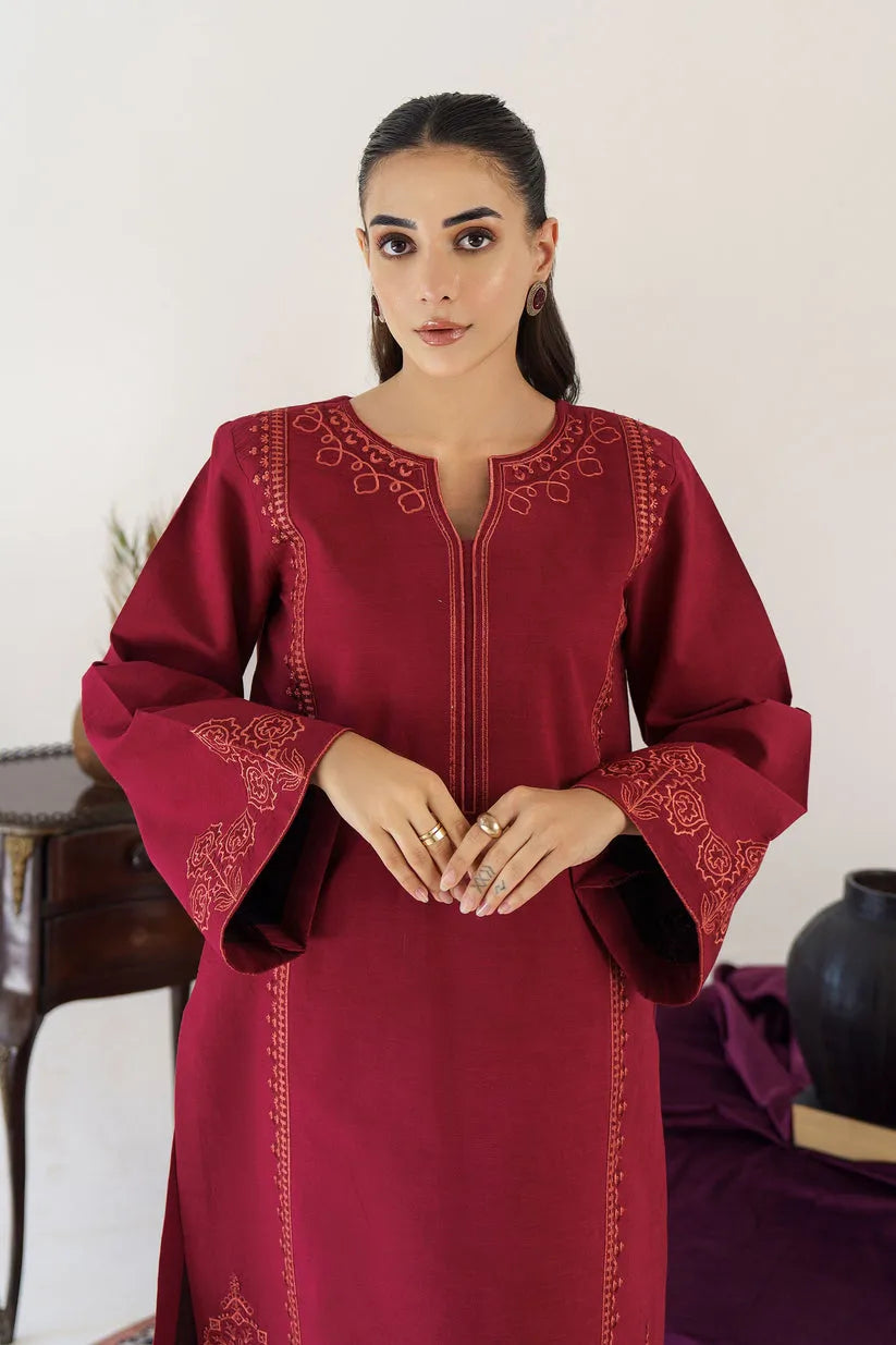 HANA- 3PC KHADAR EMBROIDERED SHIRT WITH ORGANZA EMBROIDRED DUPATTA AND TROUSER-106