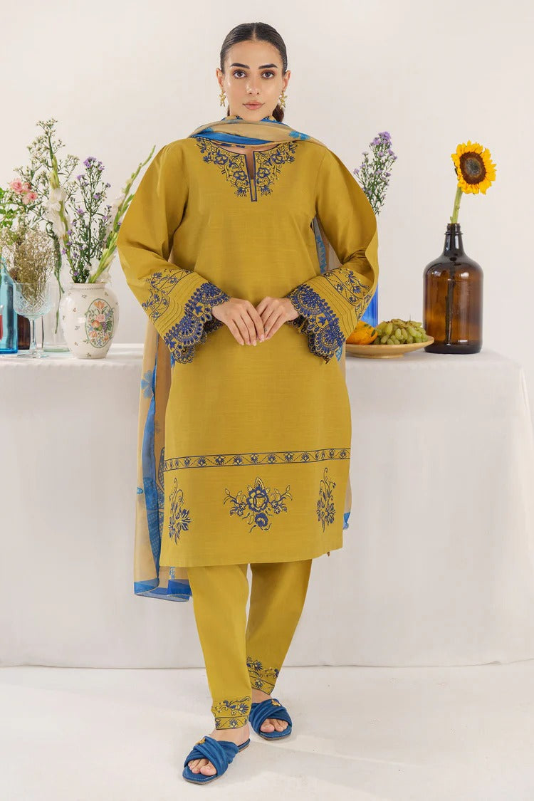 HANA- 3PC KHADAR EMBROIDERED SHIRT WITH COURTRAI PRINT SHAWL AND TROUSER-BIC-4149