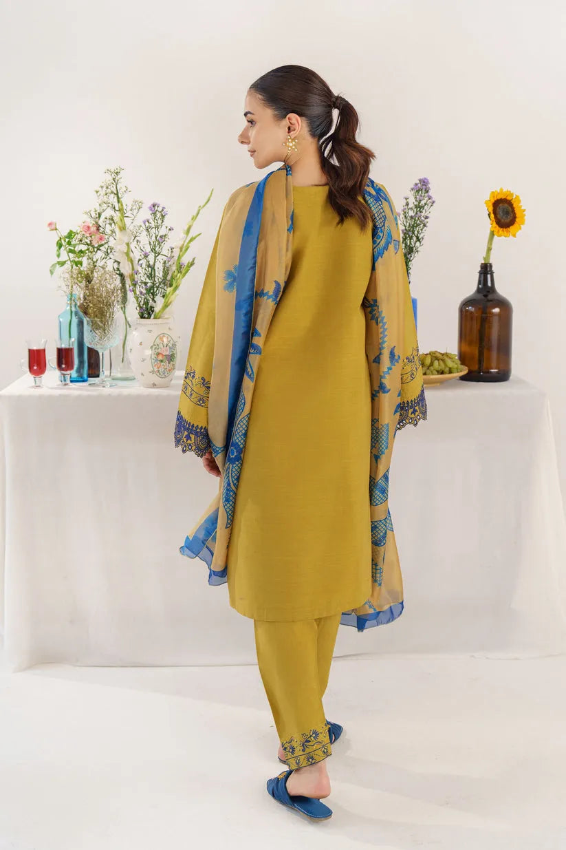 HANA- 3PC KHADAR EMBROIDERED SHIRT WITH COUTURE PRINT SHAWL AND TROUSER-RP113