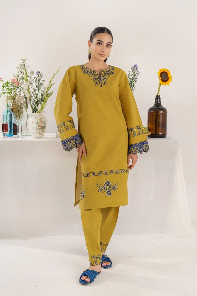 HANA- 3PC KHADAR EMBROIDERED SHIRT WITH COUTURE PRINT SHAWL AND TROUSER-RP113