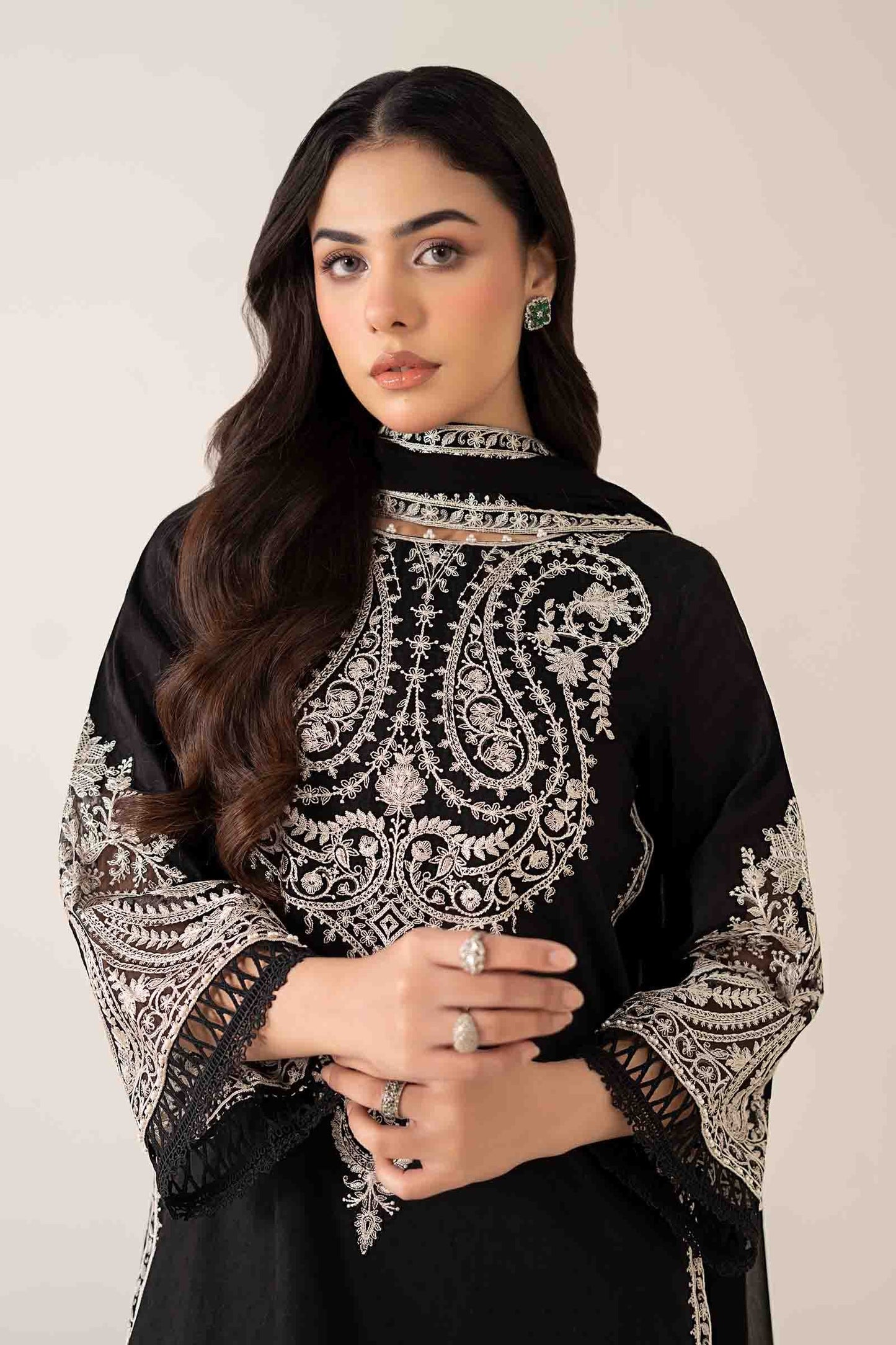 MARIA.B-3PC DHANAK EMBROIDERED SHIRT WITH BAMBER CHIFFON EMBROIDERED DUPATTA & TROUSER-BIC-4175