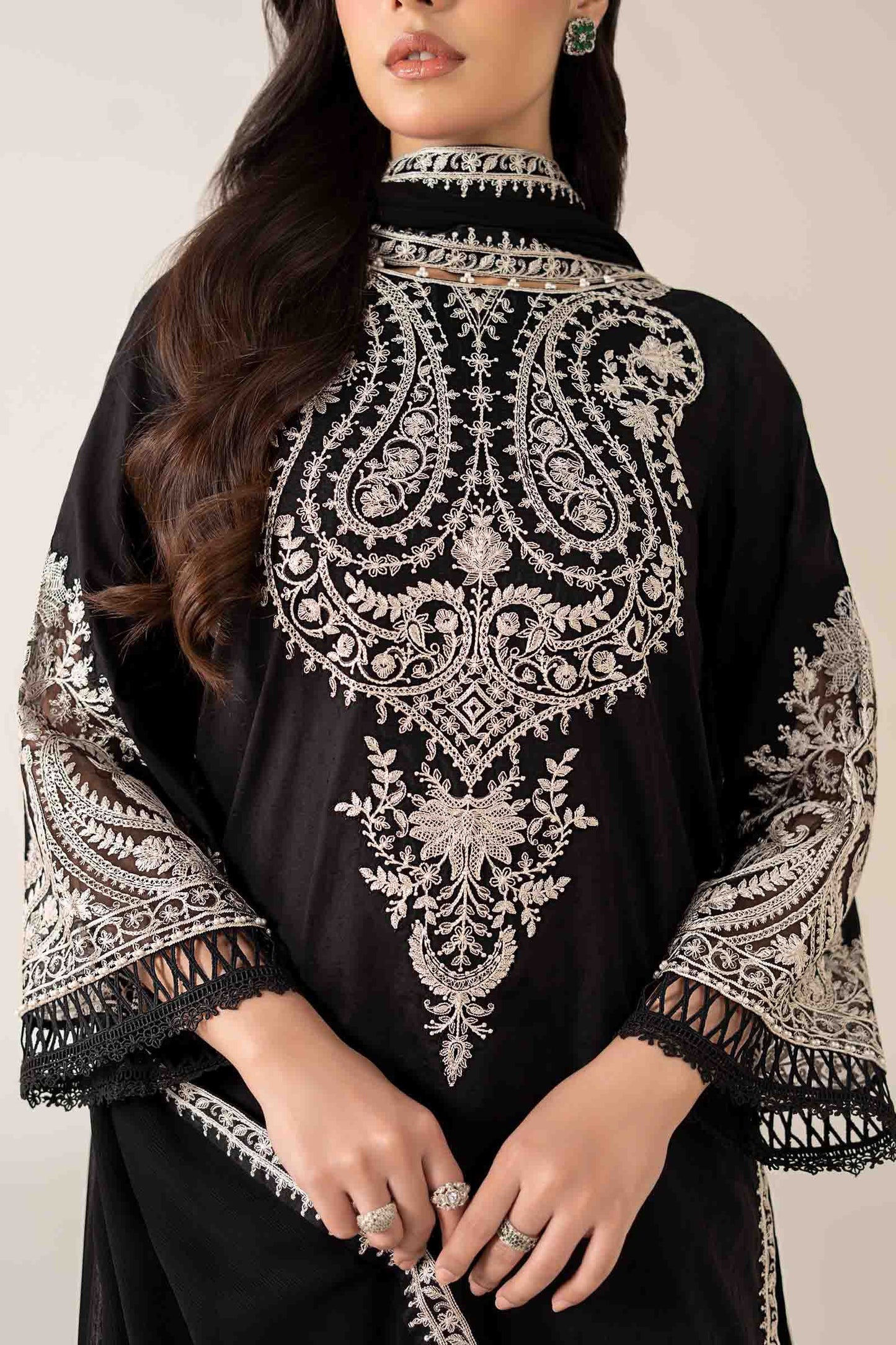 MARIA.B-3PC DHANAK EMBROIDERED SHIRT WITH BAMBER CHIFFON EMBROIDERED DUPATTA & TROUSER-BIC-4175