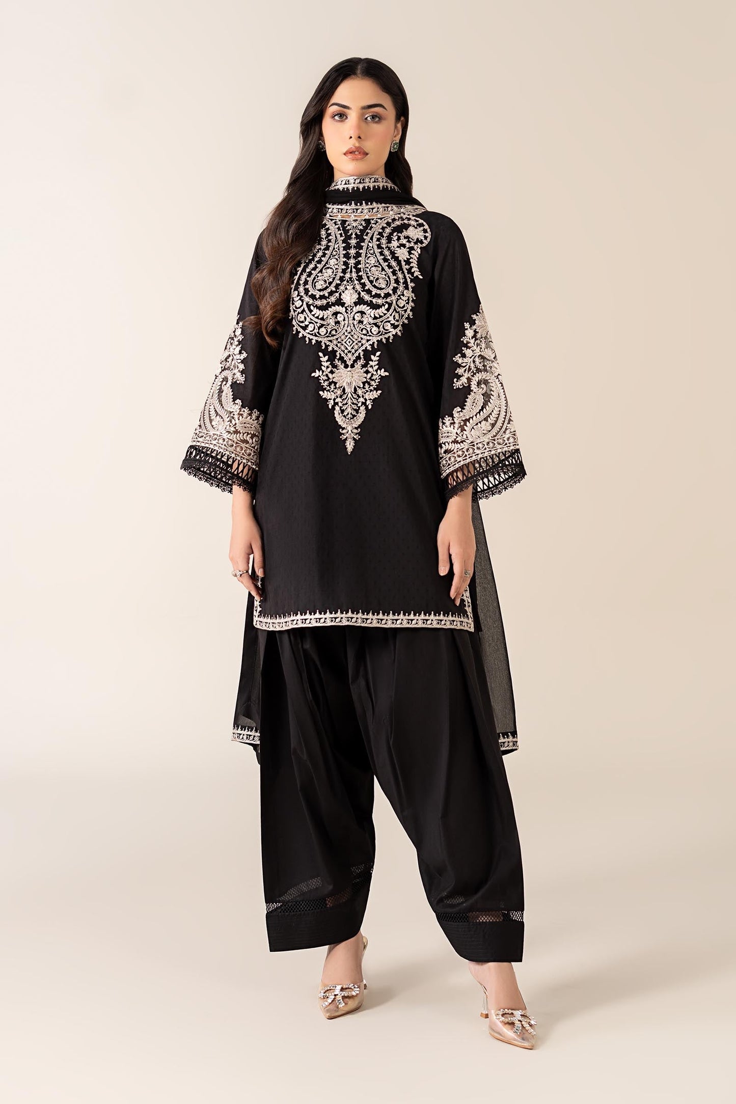 MARIA.B-3PC DHANAK EMBROIDERED SHIRT WITH BAMBER CHIFFON EMBROIDERED DUPATTA & TROUSER-BIC-4175
