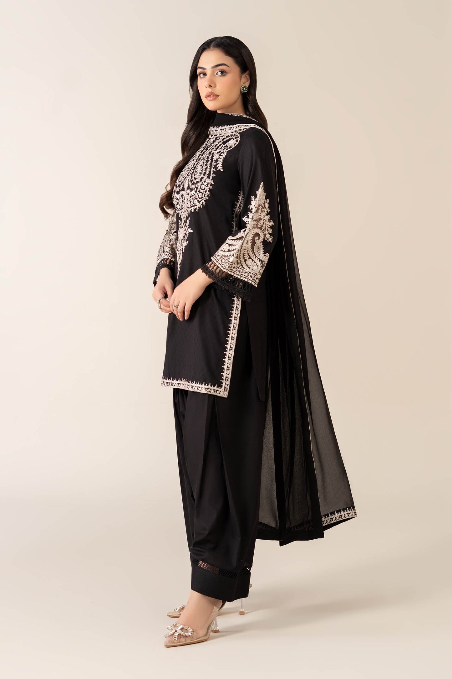 MARIA.B-3PC DHANAK EMBROIDERED SHIRT WITH BAMBER CHIFFON EMBROIDERED DUPATTA & TROUSER-BIC-4175