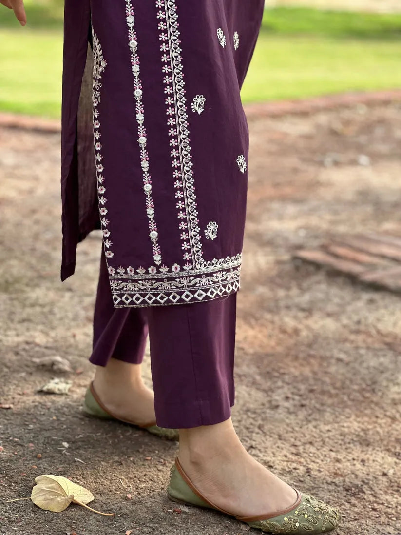 URGE-2PC DHANAK EMBROIDRED SHIRT WITH AND EMBROIDRED TROUSER-108