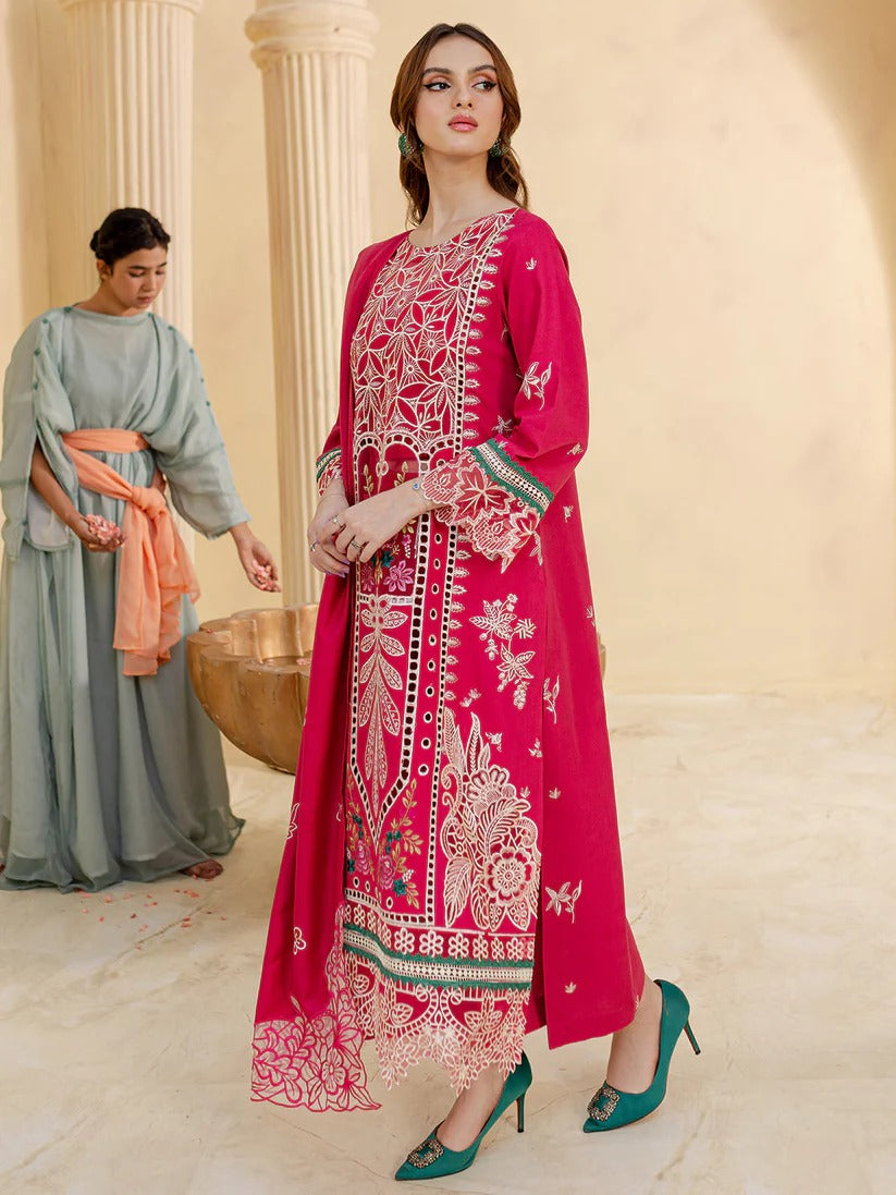 JAZMIN LAWN 3PC - LAWN LASERCUT EMB SHIRT WITH LAWN LASERCUT EMB READY TO WEAR DUPATTA AND LAWN DYED TROUSER | RP-3649