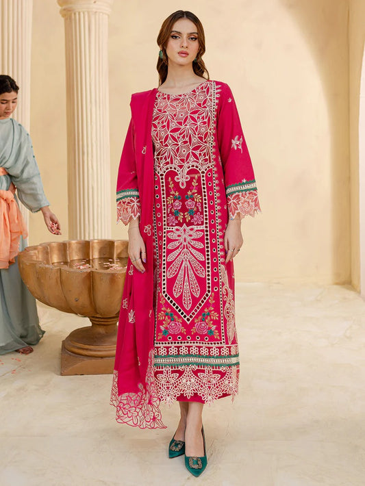 JAZMIN LAWN 3PC - LAWN LASERCUT EMB SHIRT WITH LAWN LASERCUT EMB READY TO WEAR DUPATTA AND LAWN DYED TROUSER | RP-3649