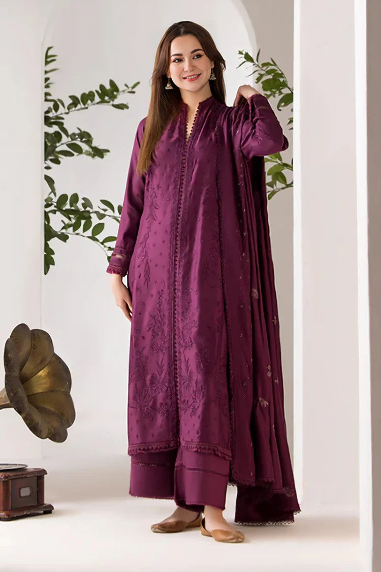 SOBIA NAZIR - 3PC DHANAK EMBROIDERED SHIRT WITH DHANAK EMBROIDERED SHAWL AND TROUSE-BIC-4002
