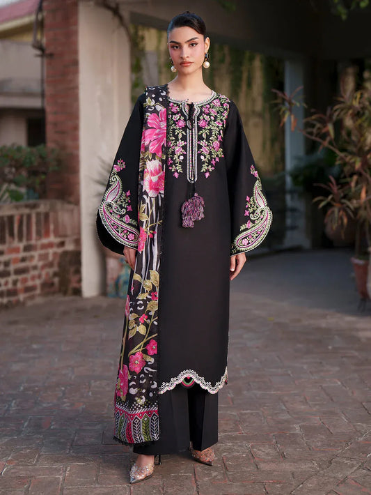 MAHNUR-3PIECE LAWN EMBROIDERED SHIRT WITH CHIFFON PRINTED DUPATTA AND TROUSER-RP-4854