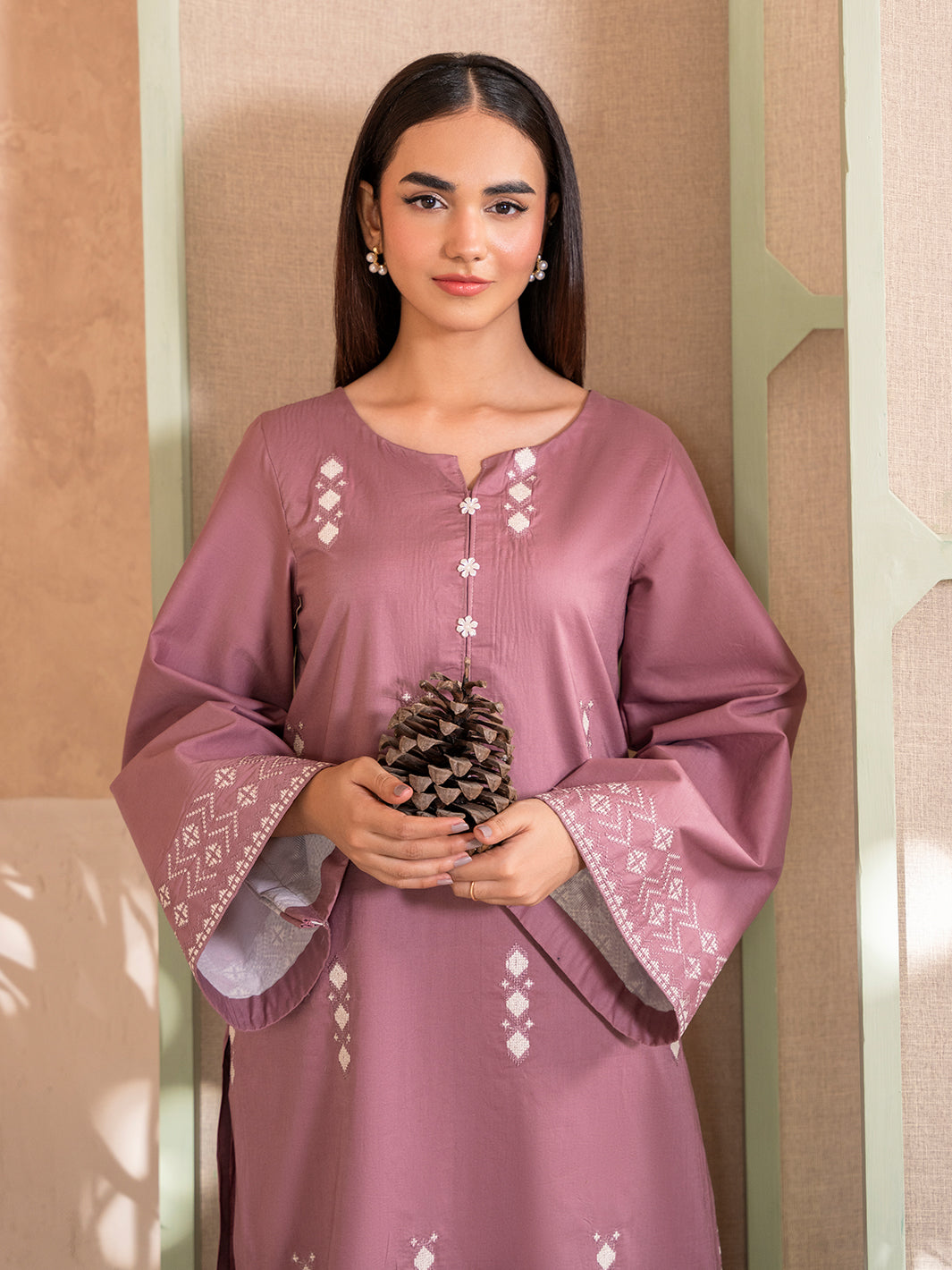 IZEL-2PC DHANAK EMBROIDERED SHIRT WITH DHANAK EMBROIDERED TROUSER-BIC-103