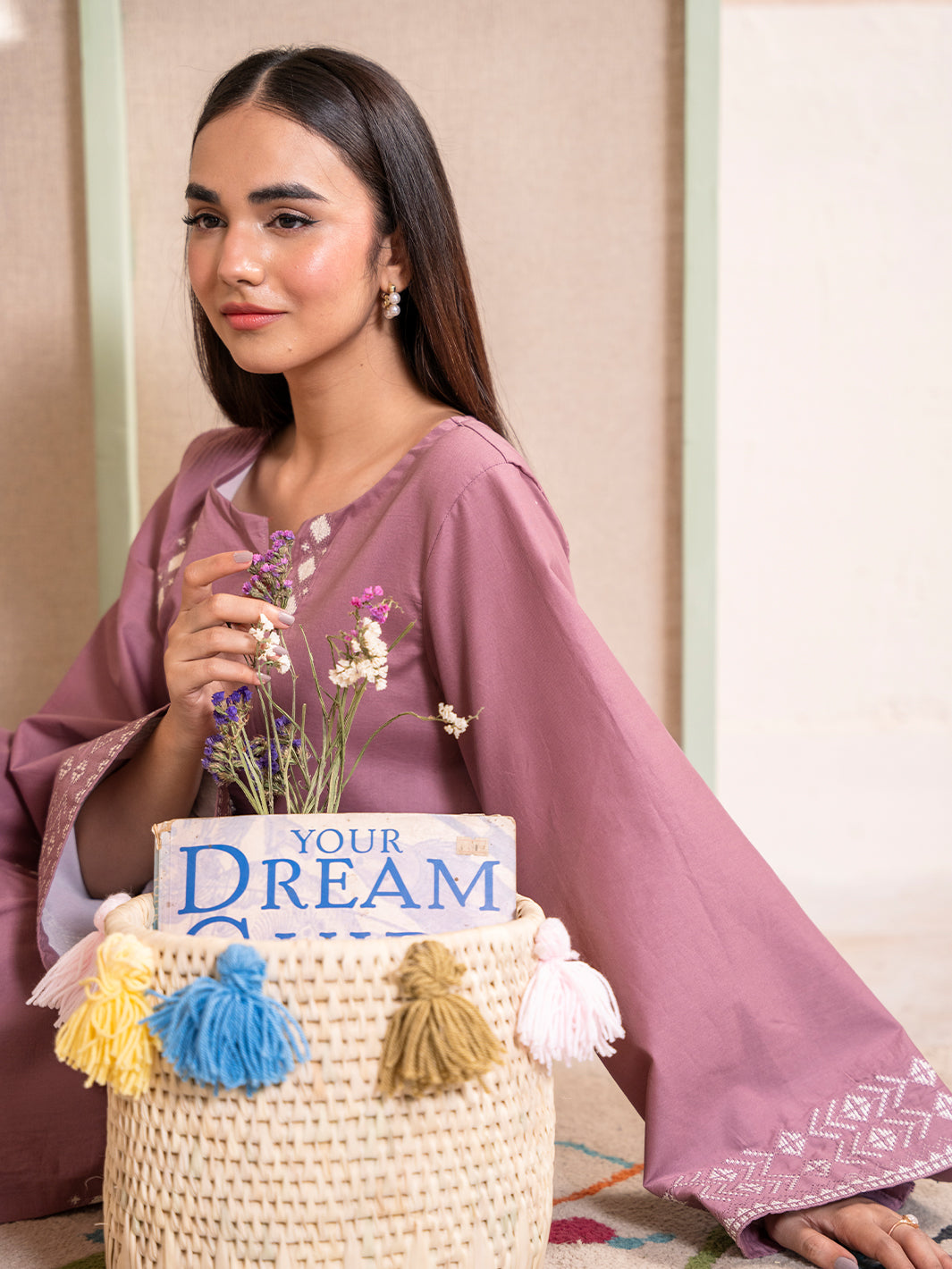 IZEL-2PC DHANAK EMBROIDERED SHIRT WITH DHANAK EMBROIDERED TROUSER-BIC-103